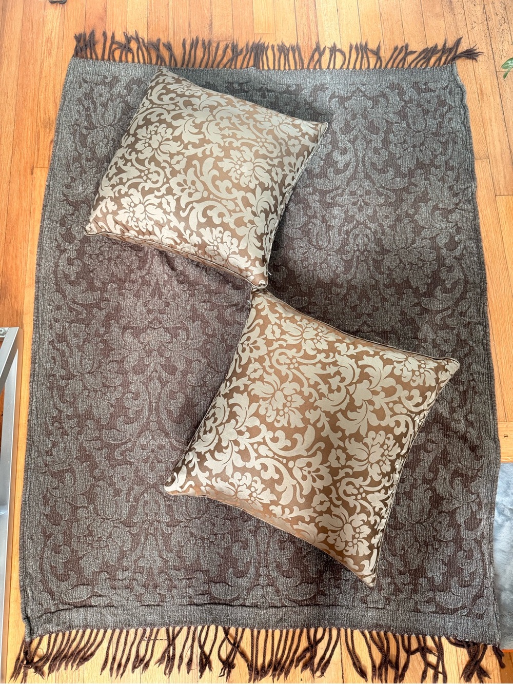 Restoration Hardware Silk Damask Accent Pillows & Matching Chenille Throw